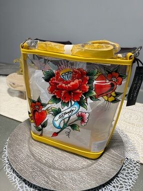 Ed Hardy Yellow Clear Floral Tattoo Crossbody Bag